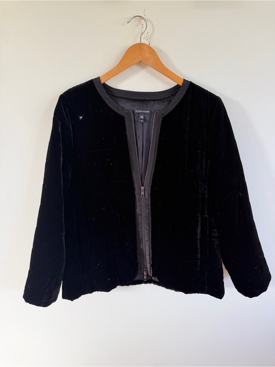 Eileen Fisher Jackets & Blazers - Eileen Fisher Black Velvet Zip-Front Bomber Jacket zip front medium